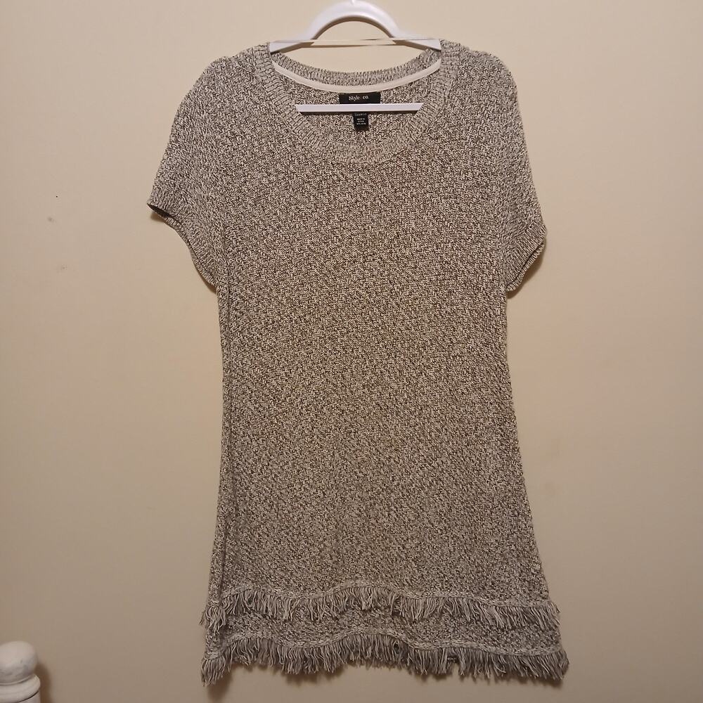 Style & Co Women's XL Heather Knit Cable Fringed Bottom Sweater Dress Gothic